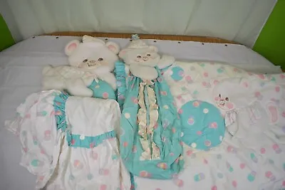 Vintage Judi S Baby Bedding Set White Bear Cub Comforter Diaper Bed Skirt • $100