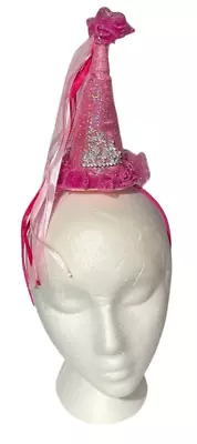 Mini PINK PRINCESS POINT HAT On Headband Adult Costume Crown Cap Wizard Fairy • $11.89