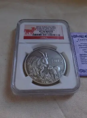 2015 Tokelau YEAR OF THE GOAT Matte Antique NGC PF 70 Early Release Silver Coin • $189.99
