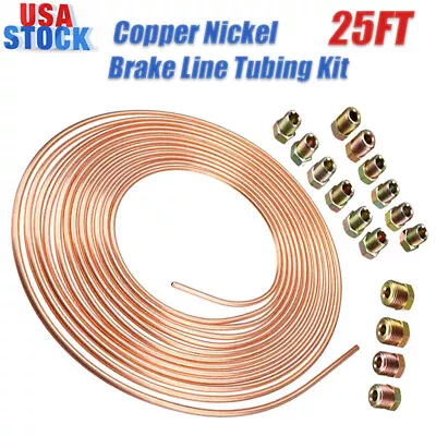 Copper Nickel Car Brake Line Tubing Kit 3/16  25 Ft Coil Rolls With 16 Fittings • $13.11