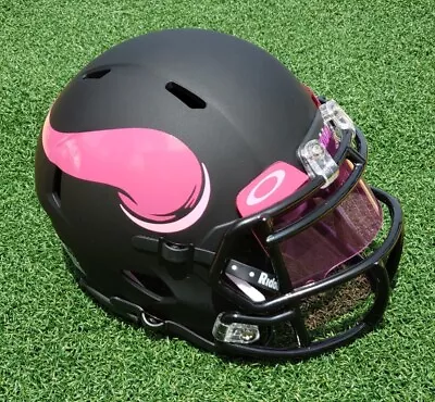 Minnesota Vikings Pink Logo Breast Cancer Black Matte Football Mini Helmet • $51