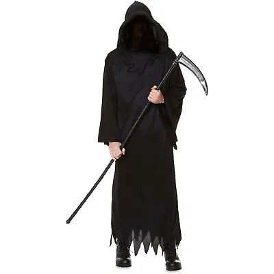 Adult Grim Reaper Death Black Hooded Cloak Robe Mens Halloween Costume S M L XL • $18.14