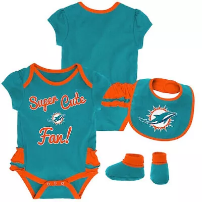 Miami Dolphins NFL Baby Girl Trifecta 3-Pc. Bodysuit Bib & Booties - NWT • $21.99