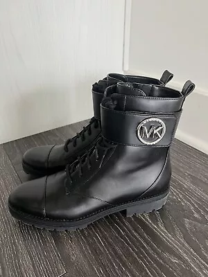 Michael Kors Women’s Rory Lug MK Zip Boots Black Faux Leather Size 10 • $55