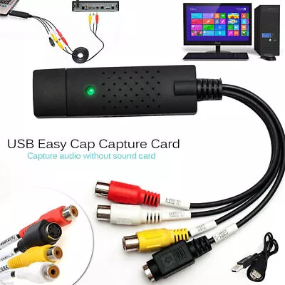 USB 2.0 VHS Tapes To PC DVD Video Audio Converter 3 RCA HD DVR CCTV Capture Card • £6.62