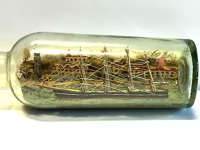 Original Antique Ship In A Bottle; 4 Mast Ship; Old Glass;  1900-1930's • $240