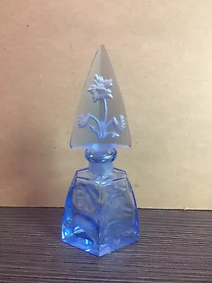  Vintage Antique Blue Czechoslovakian Cut Crystal Perfume Bottle floral Design • $55.99