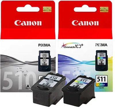 £33.06 • Buy Original/Genuine Canon 510 PG-510 Black 511 CL-511 Colour Ink For IP2700 IP2702