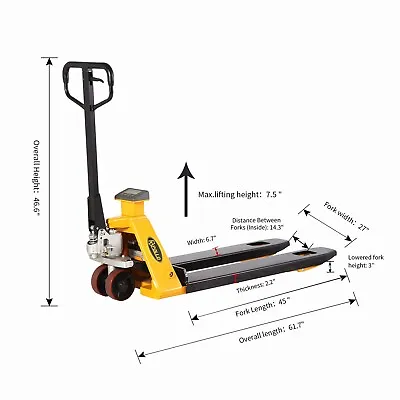 Workshop Pallet Jack Scales Manual Truck 4400 Lb Cap 45  X27  Forklift Fork US • $1319