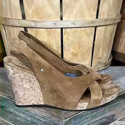 UGG Hazel Slingback Brown Suede High Cork Wedge Open Toe Sandals Womens Size 8 • $59