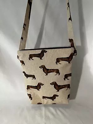 Handmade Canvas Crossbody Bag - Dachshund Dog Design • £10
