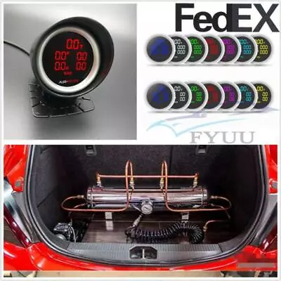 $161.99 • Buy 2 52mm 7 Color LCD Air Suspension Pressure Gauge Bar+PSI Dual Air Ride Meter 12V