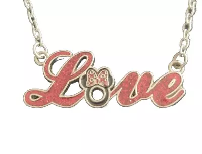 Disney Minnie Mouse Love Necklace Silver Tone N14 • $8