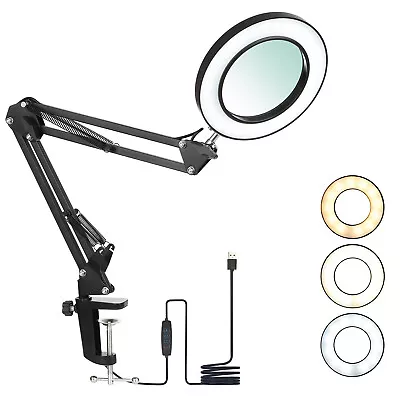 8x Magnifier Glass LED Lamp With Light Stand Clamp Beauty Magnifying Lamp • £14.99