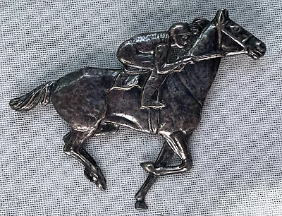 Vintage Racing Horse & Jockey Sterling Silver Pin Brooch • $59