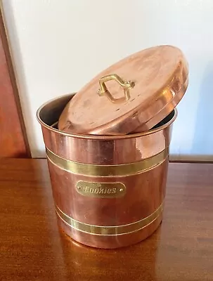 Vtg Copper &  Brass Cookie Jar Tea Caddy Container Pot. Candies Storage W/Lid • $34
