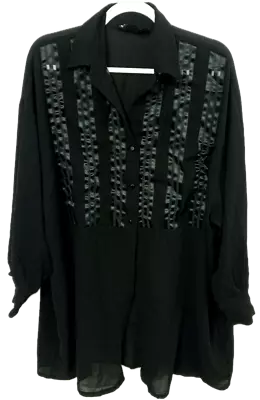 *Ellen Tracy Black Sheer See Through Button Down Long Sleeve Plus Top 3X • $3.25