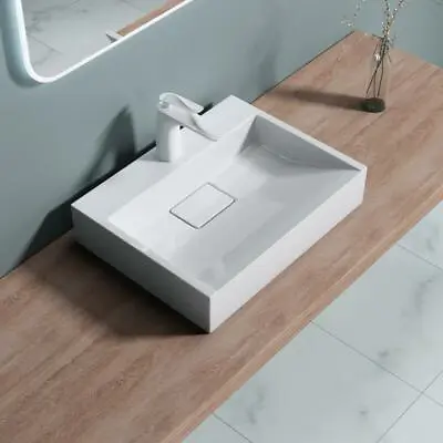 Bathroom Wash Basin Sink Vanity Stone Wall Hung Countertop & Waste Trap 500mm • £84.65