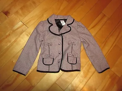 Girls Size 5 Plaid Gymboree Vintage Blazer Lined Jacket Plaid Burgundy Black Bei • $16.99