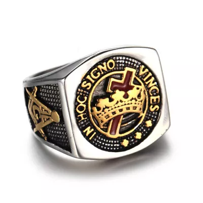 Crusader Knights Templar Rings Men's Stainless Steel Masonic Cross Ring Biker • $13.98