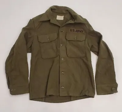 Vintage US Army Wool Field Shirt | Olive Green 108  NSN 8415-188-3792| Small  • $29.95