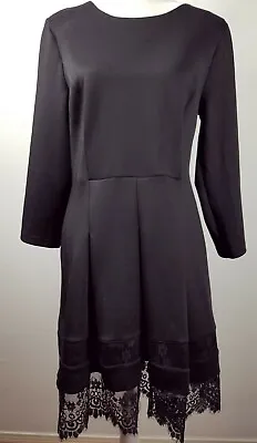 $34 • Buy Neiman Marcus Black Dress Fit Flare Lace Trim Size 12
