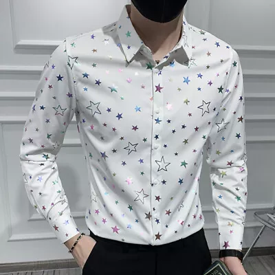 Men Shiny Shirt Tops Colorful Star Pentagram Printed Long Sleeve Party Hippy • $33.52