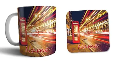 Personalised London Phone Box Mug And Coaster Gift Set Christmas Birthday  • £15.95