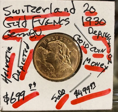 $469.99 • Buy Swiss 1930 Depression Era--a Stunning Bu Gold Coin That Provided Well In Future!