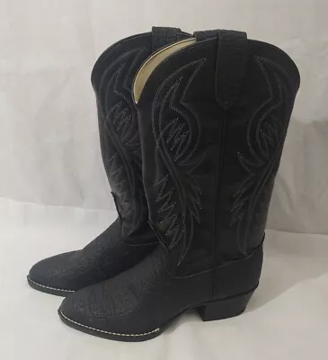 VINTAGE BRONCO BLACK COWBOY BOOTS Sz 7.5EE MENS WESTERN RODEO MADE IN USA FLAME • $62.95