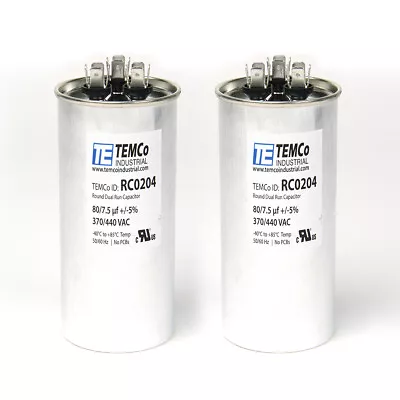 TEMCo 80+7.5 Uf/MFD 370-440 VAC Volts Round Dual Run Capacitor 50/60 Hz -Lot-2 • $24.80