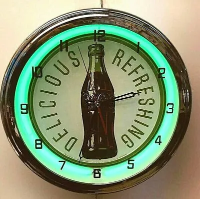 16  Drink Coca-Cola Delicious And Refreshing Bottle Coke Sign Green Neon Clock  • $205.49