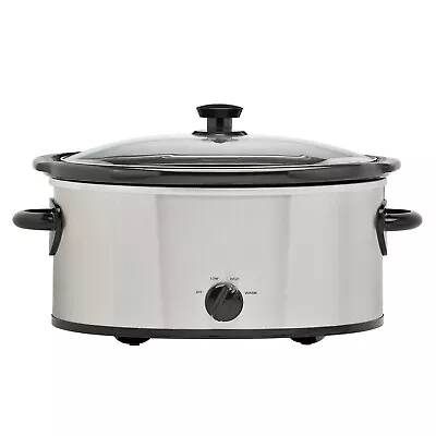 6 Quart Oval Slow Cooker Stainless Steel Finish Glass Lid • $17