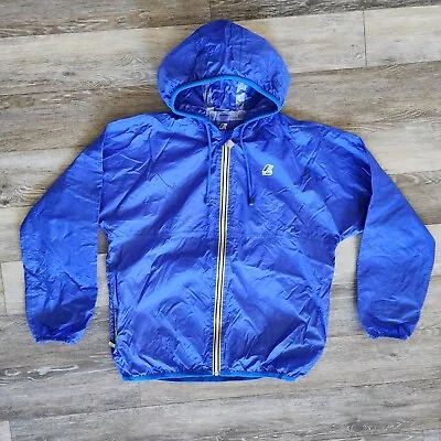 VTG K WAY Claude Classic Rain Jacket Womens Medium Hooded Full Zip Blue Rainbow • $18.10