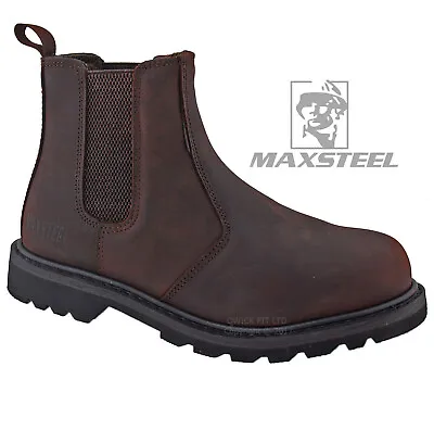 New Mens Leather Dealer Chelsea Slip On Steel Toe Cap Safety Work Boots Shoes Sz • £32.95