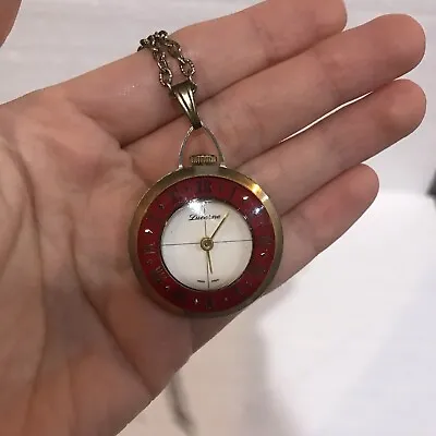 Vintage Lucerne Red & Gold Pendant Watch Manual Wind Chain • $30