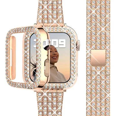 $25.99 • Buy Diamond Case+Bling Strap Band Bracelet For Apple Watch Band Series 7 6 5 4 3 SE