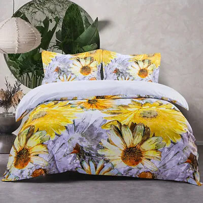 $36.99 • Buy Sunflower 3-Piece Duvet Cover Set Full Of Modern Art Decor Comforter Cover Set