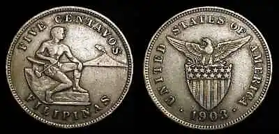 PHILIPPINES 1903 5 Centavos VF+ • $9.95