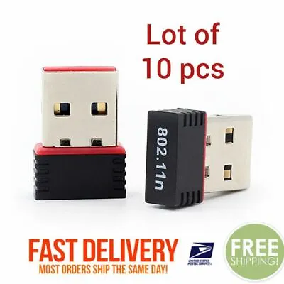 Lot Of 10 Mini USB WiFi WLAN Wireless Network Adapter 802.11 Dongle RTL8188 WIN • $16.49