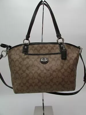 Coach Peyton Brown Signature Coated Canvas Pocket Tote Handbag Purse • $24.99