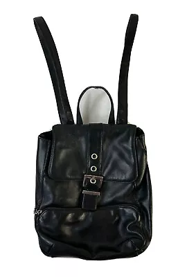 VTG 90s Y2K Distressed Leather Mini Back Pack Book Bag Purse Black Goth Punk • $57.84