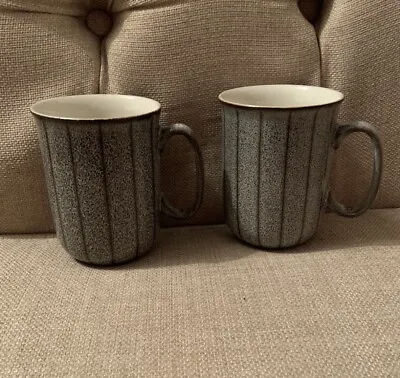 DENBY ENGLAND Coffee / Tea Mug Grey/brown Stripe Speckled X 2 • £19.99