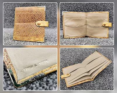 Vintage Mappin & Webb Wallet Lizard Grain Gold Corners Soft Calf Tab Fastener • £89.50