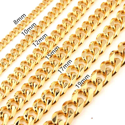 8/10/12/15/17/19mm Polished Mens Chain Stainless Steel Curb Cuban Link Necklace • $7.21