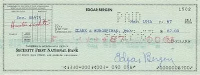 Edgar Bergen- Signed Vintage Bank Check • $40