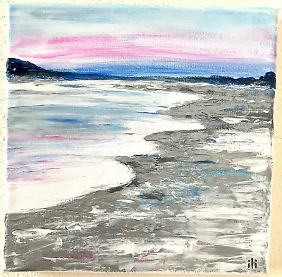 Original Acrylic Canvas Painting Semi Abstract Irish Seascape Silver Beach • £25