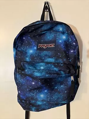 JanSport Superbreak School Backpack GALAXY Blue-Black-Kids-Bag-Star-Space • £19.28