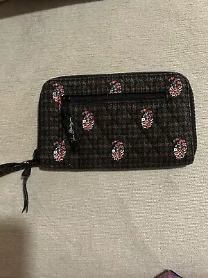 Vera Bradley Large Wristlet Wallet Zip Around Black Floral Pattern Phone Holder • $14.99