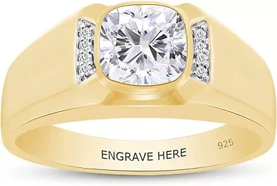 Simulated Birthstone & White Cubic Zirconia Engravable Men's Band Ring Sterling • $80.99